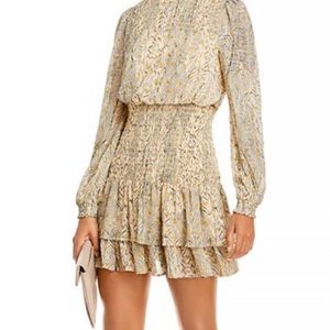 Patterned long sleeve mini smock dress